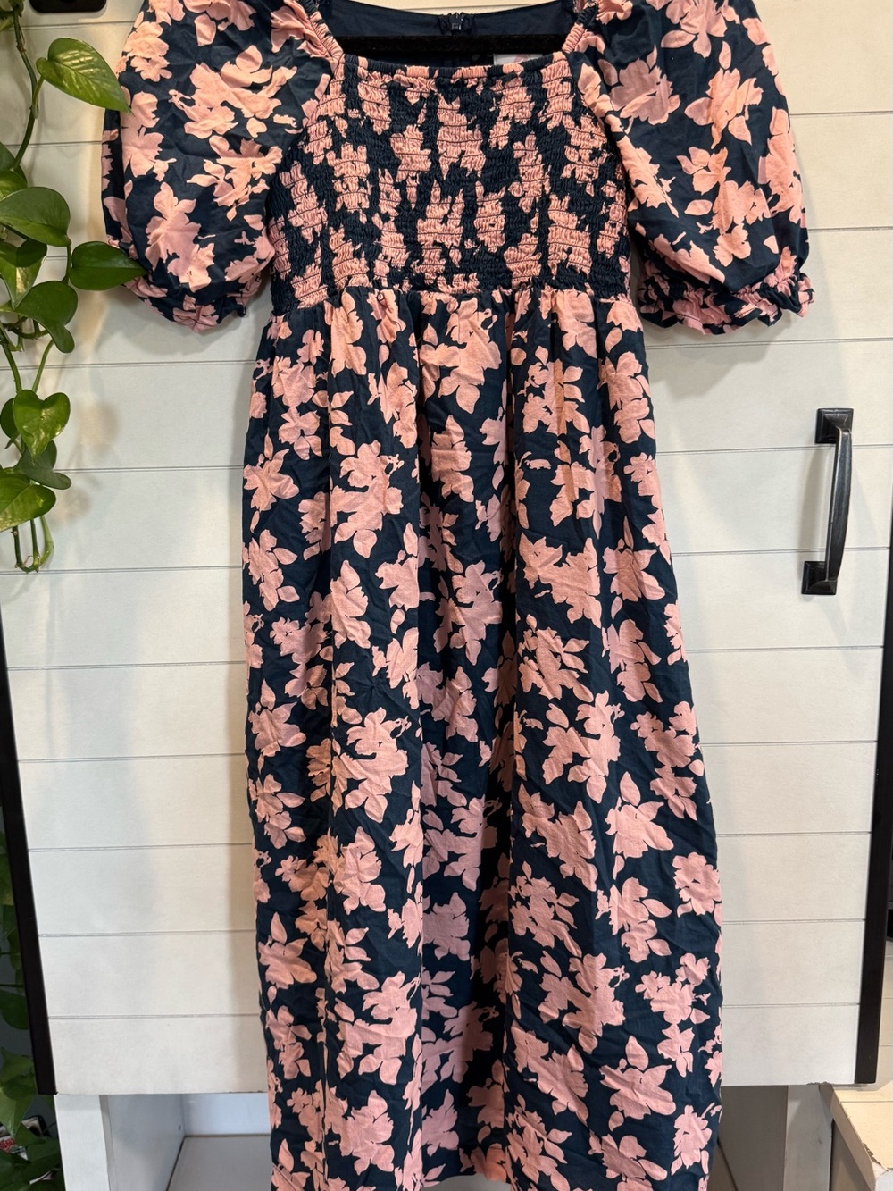 The Nines by HATCH Navy and Pink Floral Midi Dress